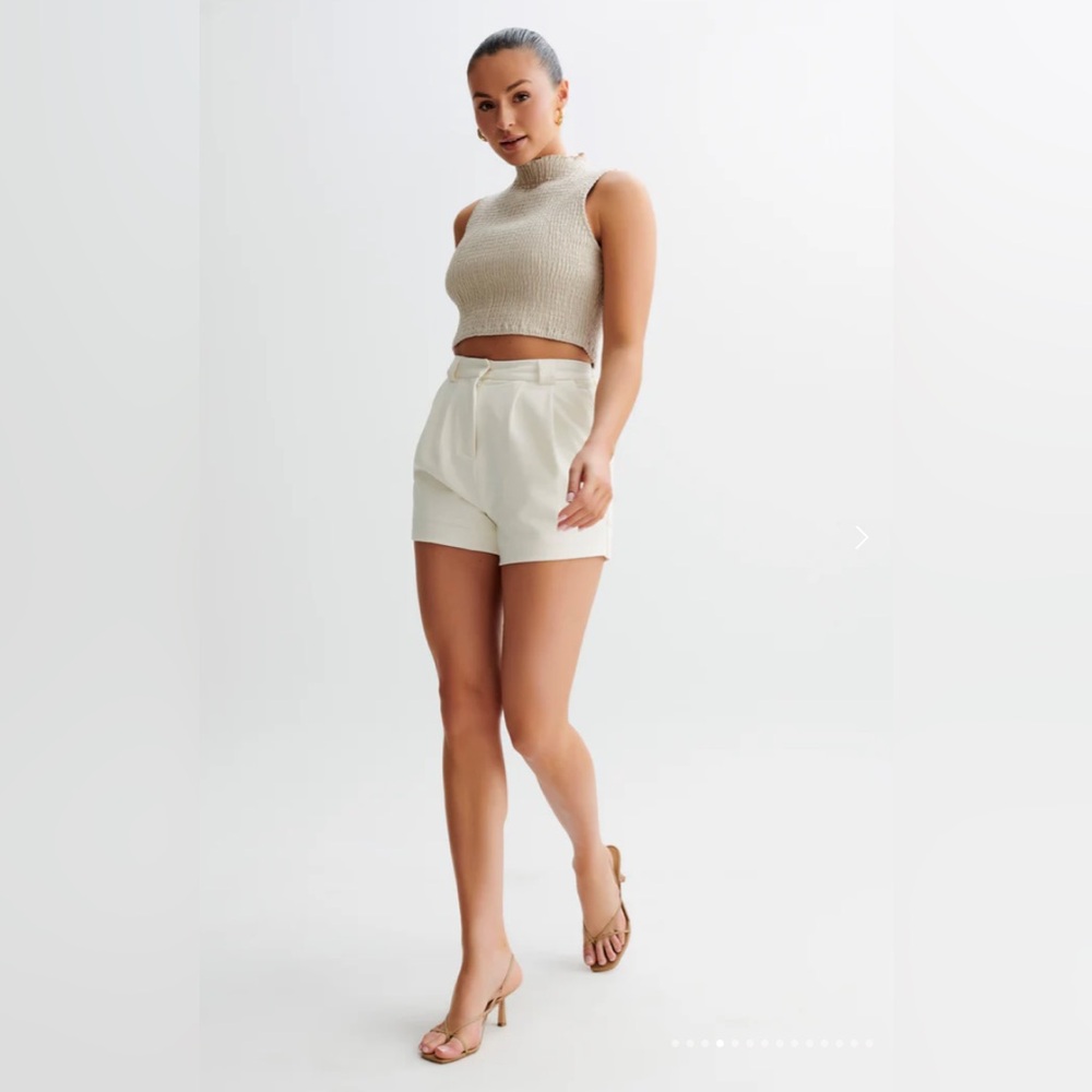 Meshki Sigourney High Waisted Suiting Shorts NWT Cream Tailored Chic Neutral